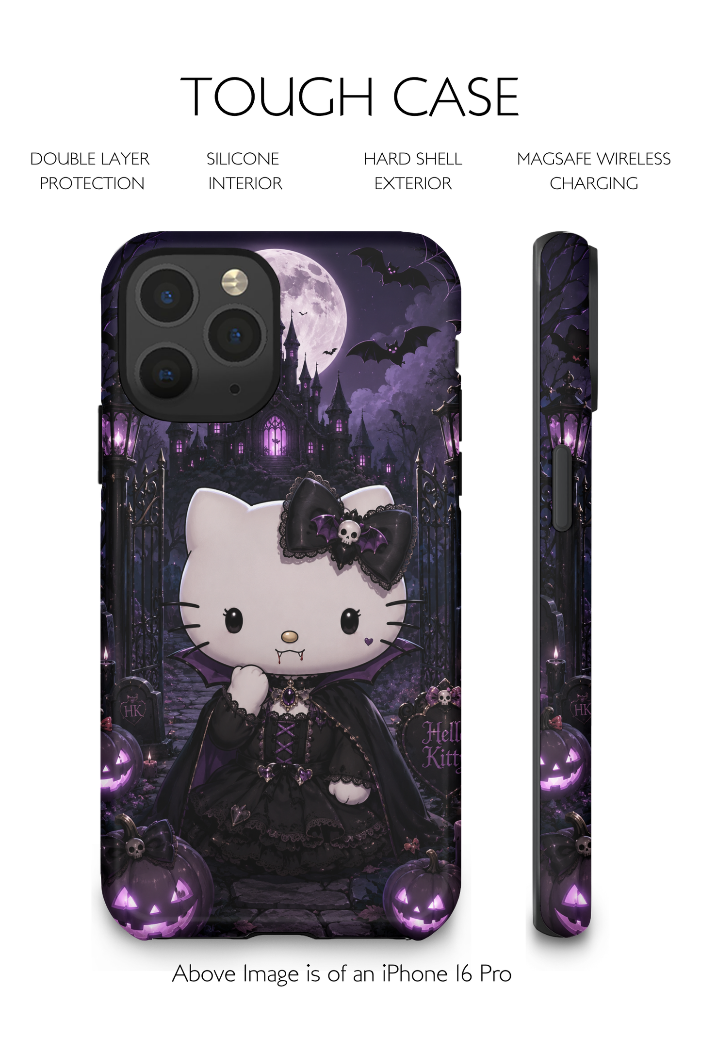 Gothic Vampire Kitty Phone Case – Purple Halloween Design