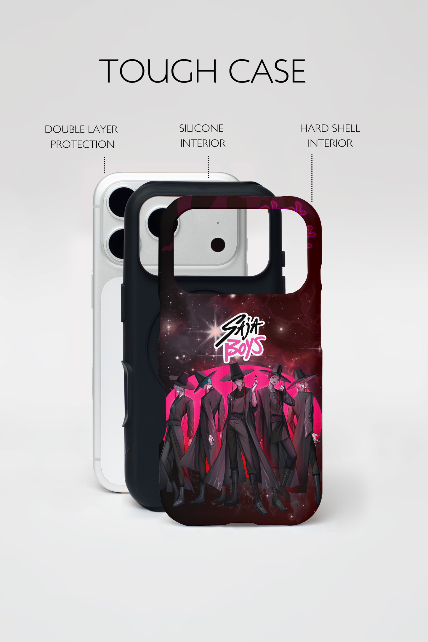 Vecna Stranger Things Valentines phone case with dark fantasy monster forming a glowing heart with his hands, surrounded by red roses and floating hearts on a purple galaxy background.