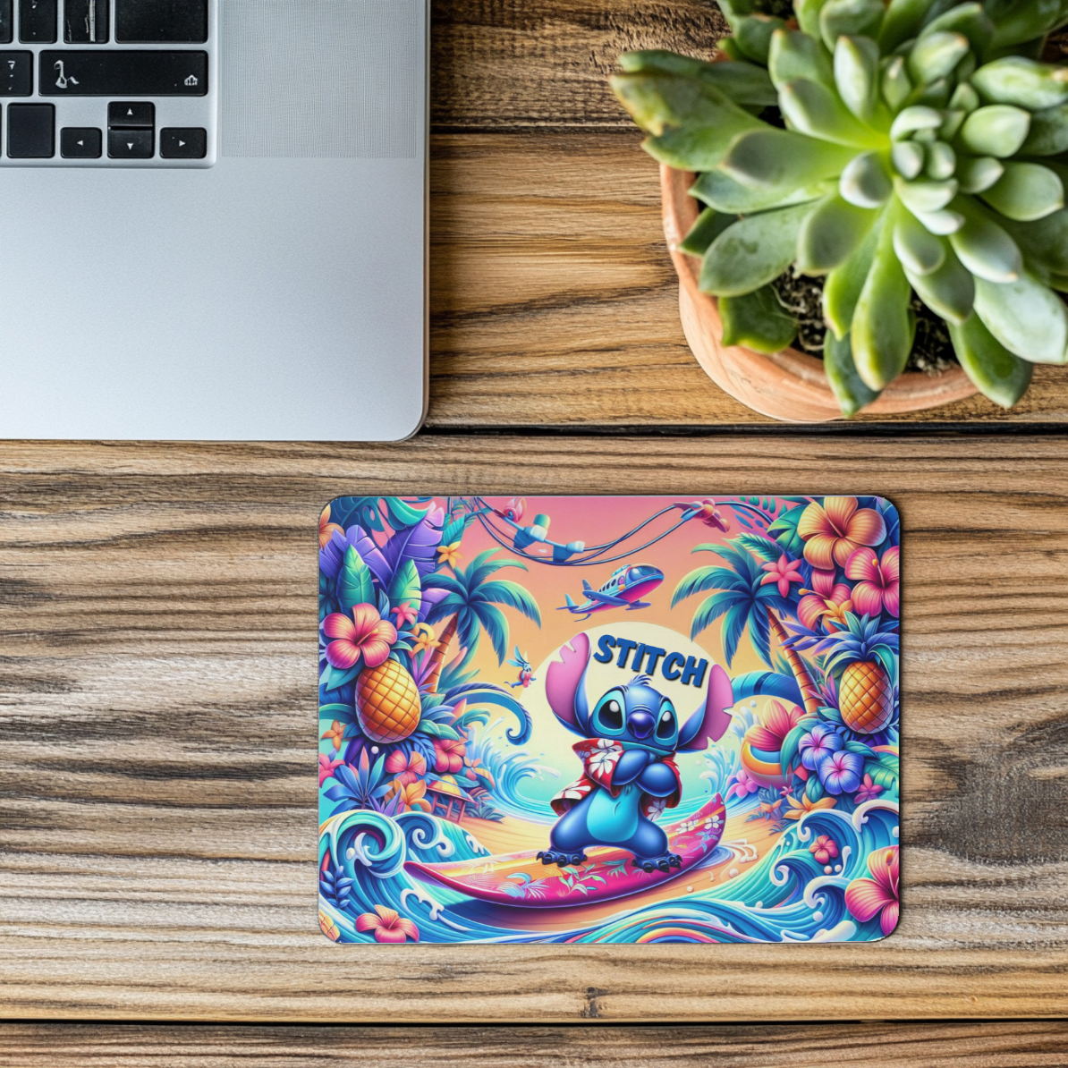 🌴 Surf the Web in Stitch Style – Tropical Mouse Pad
