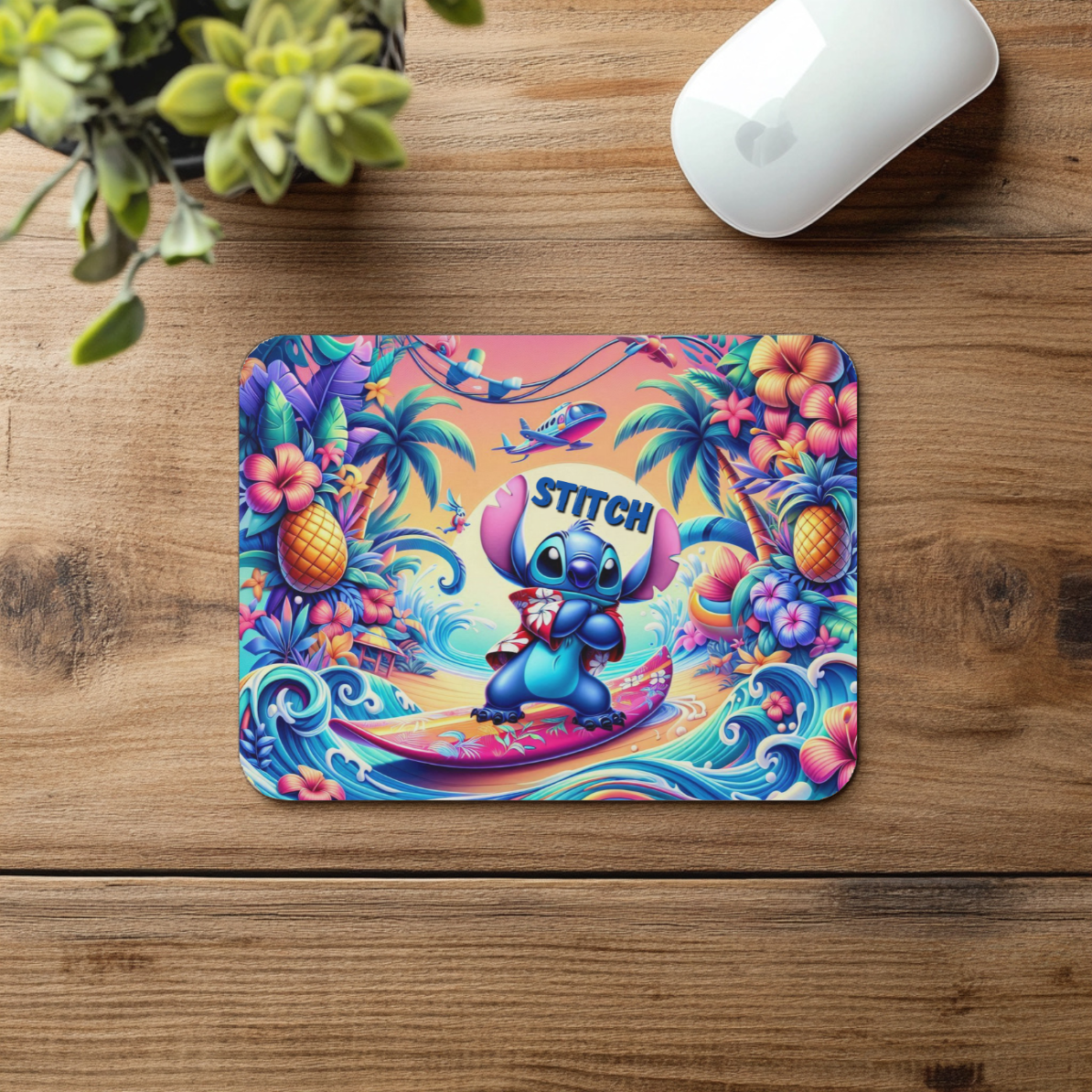 🌴 Surf the Web in Stitch Style – Tropical Mouse Pad