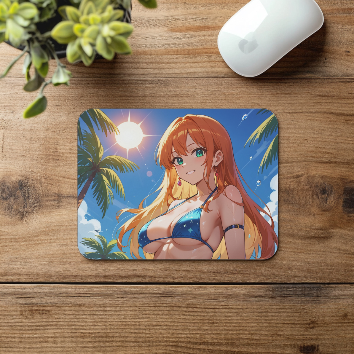 Tropical Sun-Kissed Anime Beach Babe Mousepad