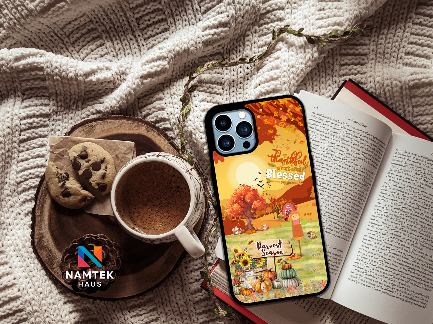 Thankful Grateful Blessed Harvest Season Phone Case – Fall Autumn Pumpkin & Sunflower Farm Design