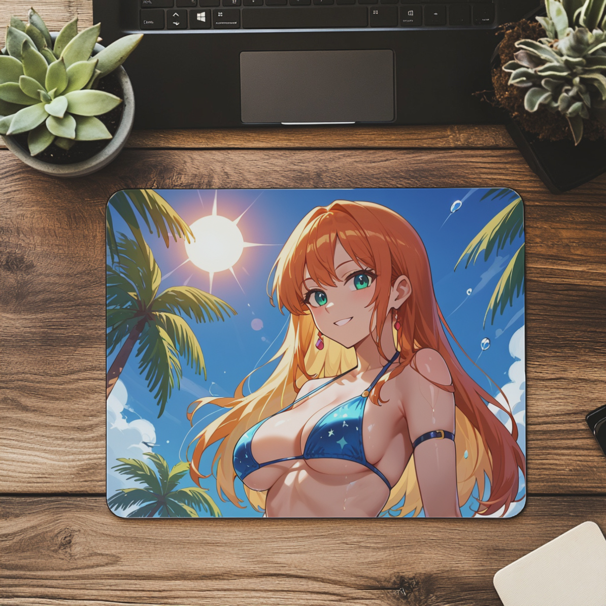 Tropical Sun-Kissed Anime Beach Babe Mousepad
