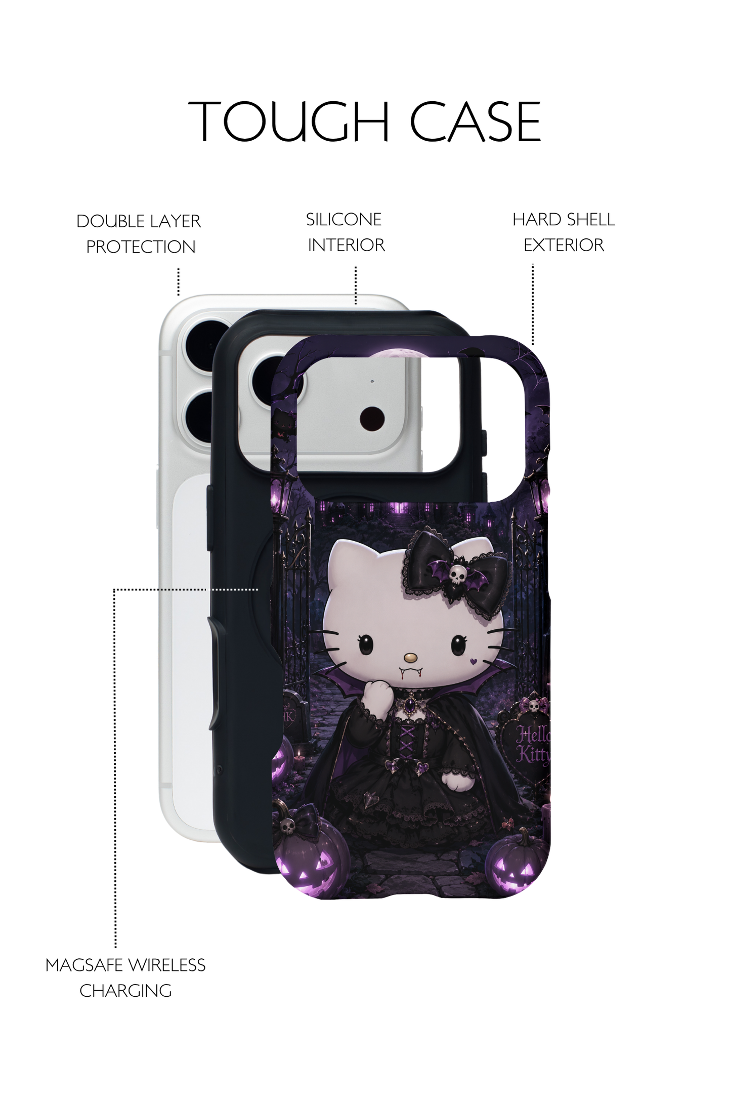 Gothic Vampire Kitty Phone Case – Purple Halloween Design