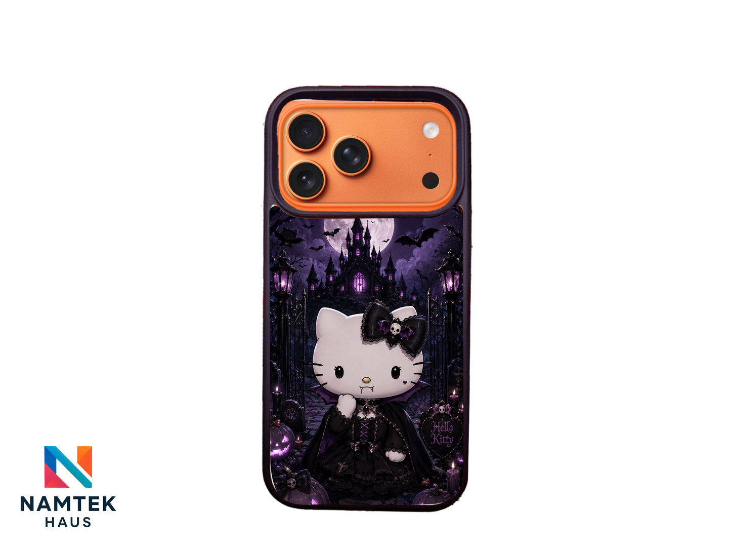Gothic Vampire Kitty Phone Case – Purple Halloween Design