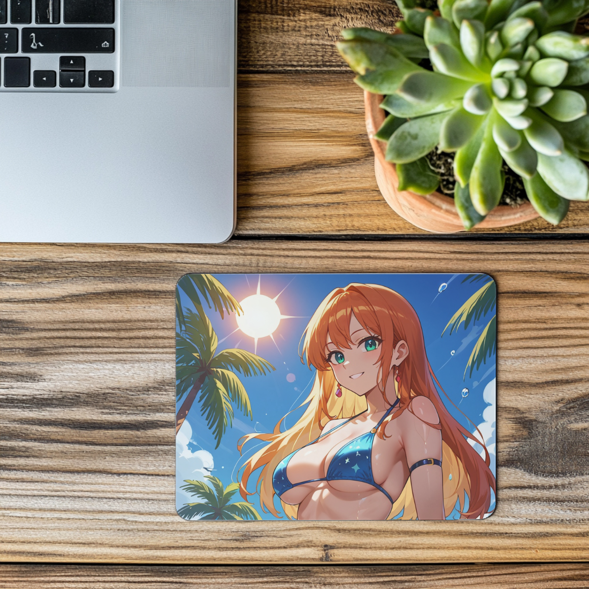 Tropical Sun-Kissed Anime Beach Babe Mousepad