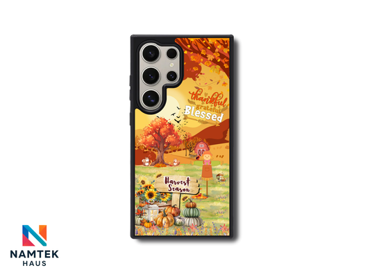Thankful Grateful Blessed Harvest Season Phone Case – Fall Autumn Pumpkin & Sunflower Farm Design