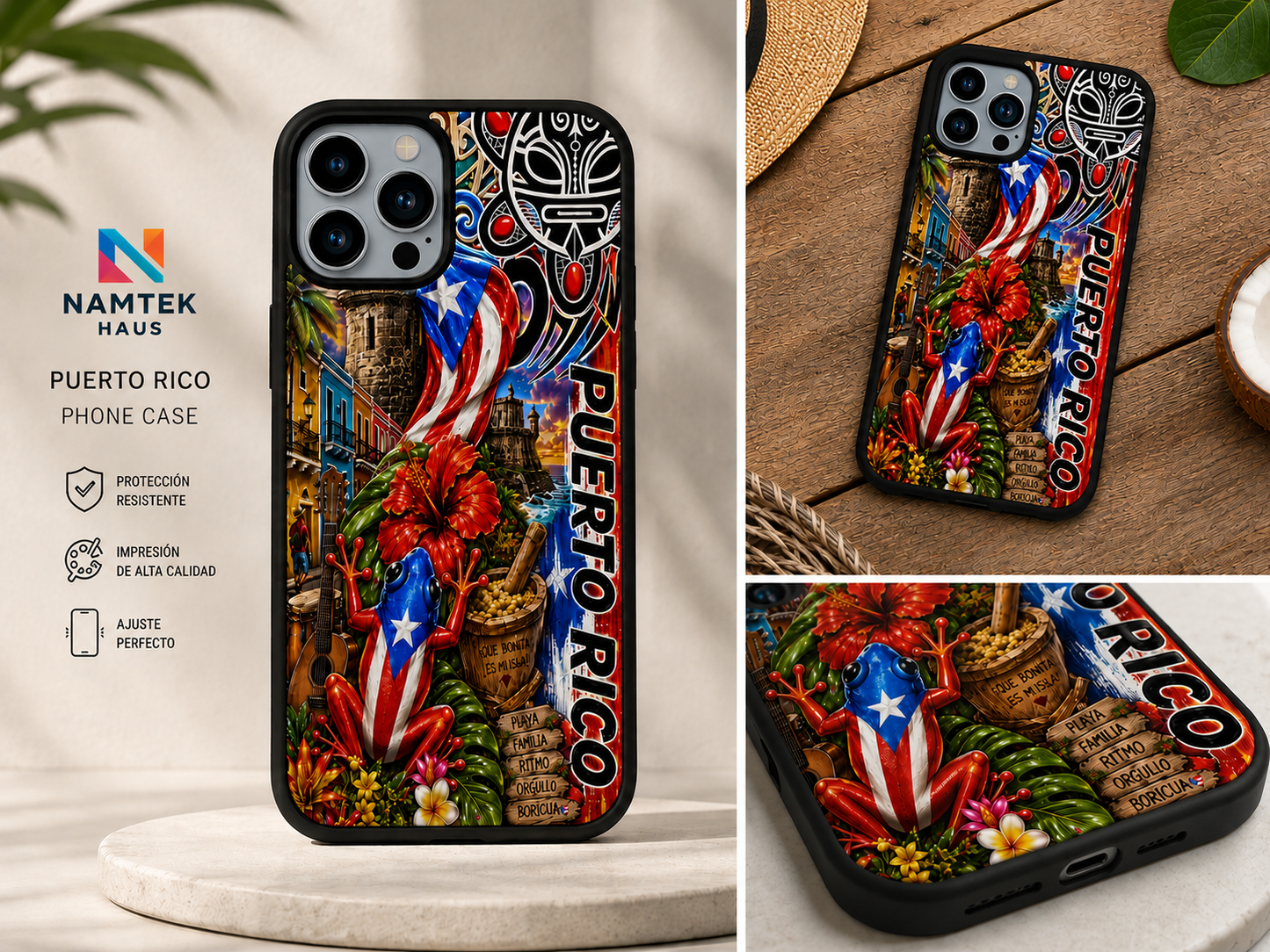 Puerto Rico Phone Case Boricua Coquí Flag Tropical Protective Case