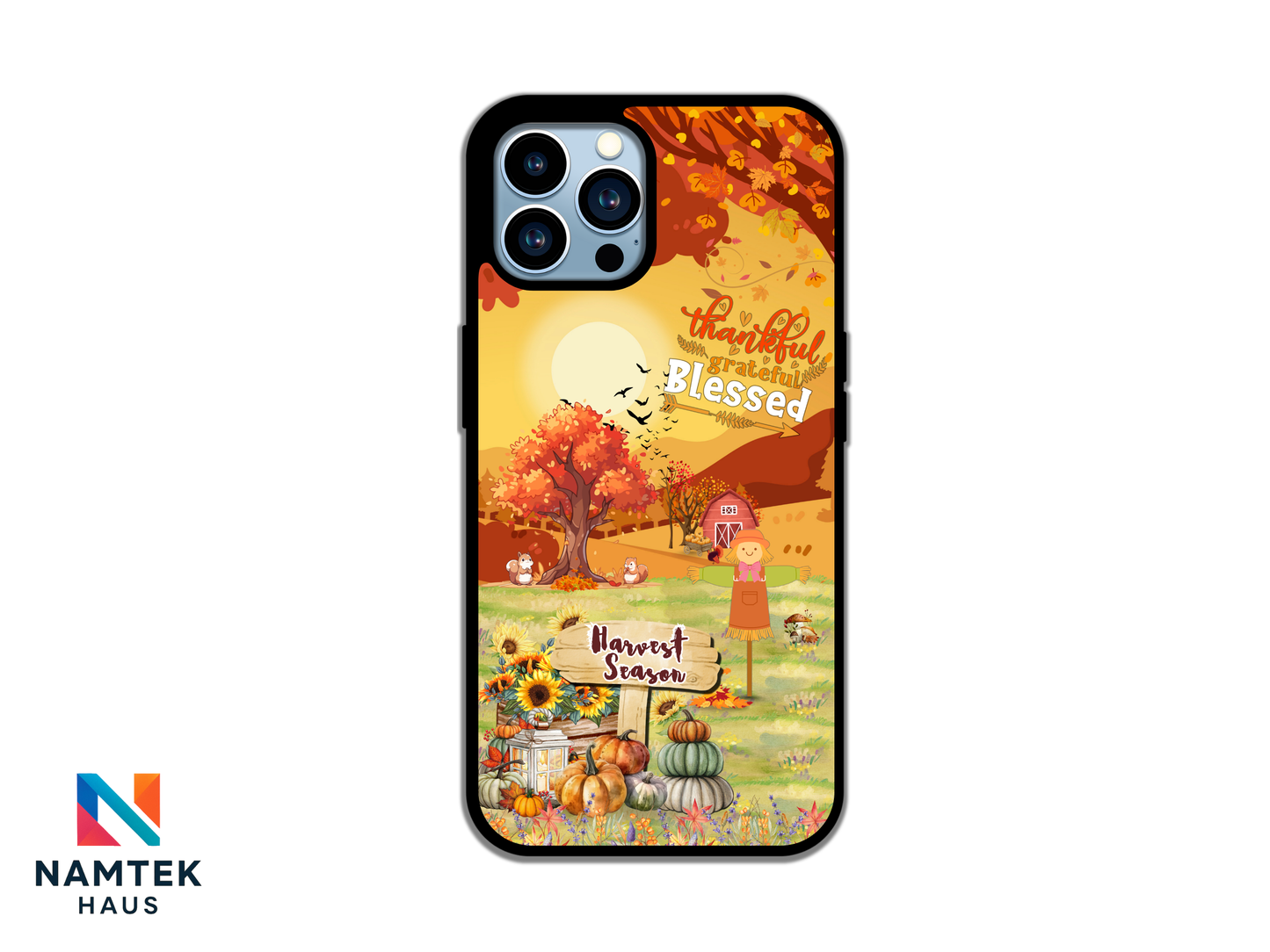 Thankful Grateful Blessed Harvest Season Phone Case – Fall Autumn Pumpkin & Sunflower Farm Design