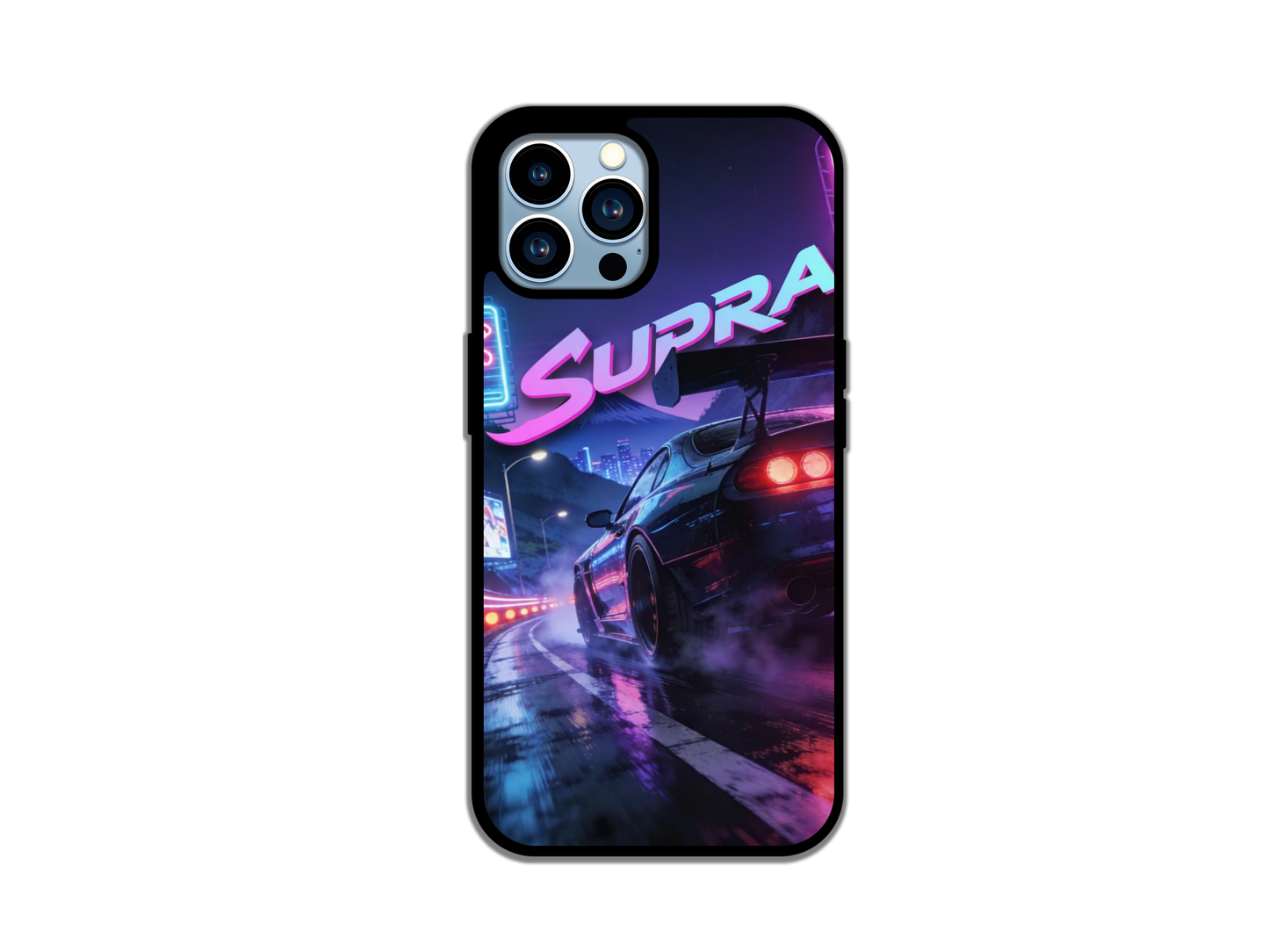 Close-up of Forza Horizon Supra racing phone case graphic