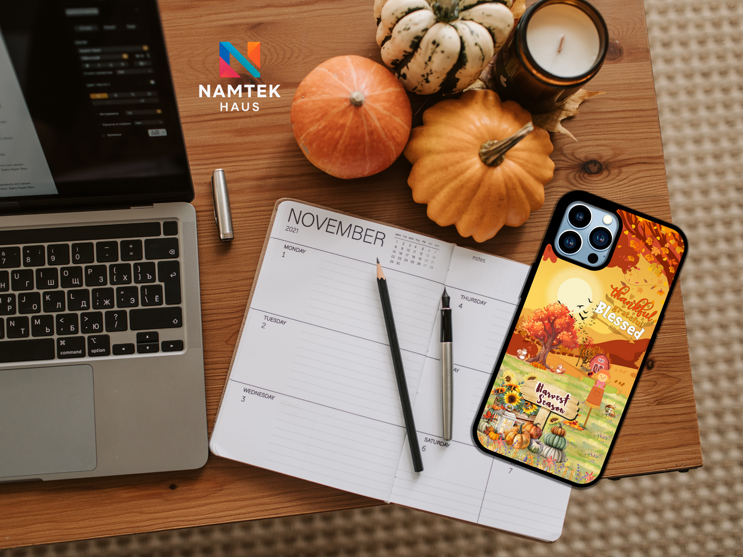 Thankful Grateful Blessed Harvest Season Phone Case – Fall Autumn Pumpkin & Sunflower Farm Design