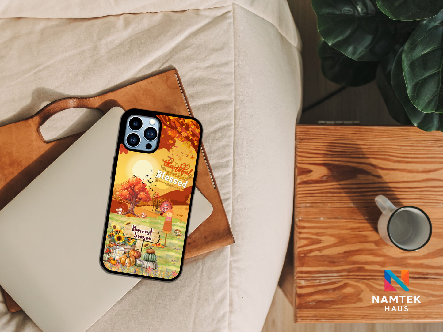 Thankful Grateful Blessed Harvest Season Phone Case – Fall Autumn Pumpkin & Sunflower Farm Design