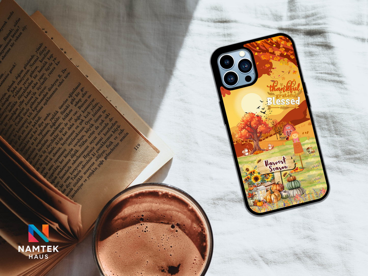 Thankful Grateful Blessed Harvest Season Phone Case – Fall Autumn Pumpkin & Sunflower Farm Design