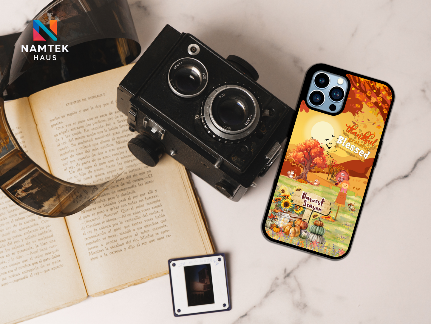 Thankful Grateful Blessed Harvest Season Phone Case – Fall Autumn Pumpkin & Sunflower Farm Design